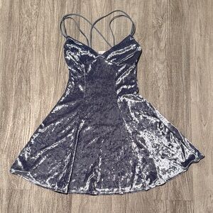 Full Tilt Crushed Velvet Slip Dress in Slate Blue